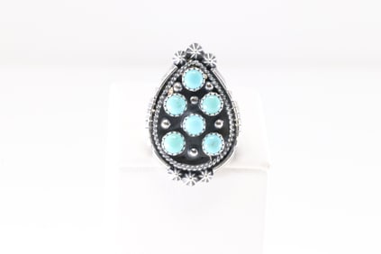 Native America Navajo Sterling Silver Turquoise Ring By Kenny Lonjose.