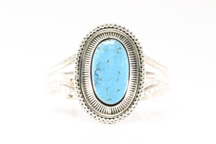 Native America Navajo Sterling Silver Turquoise Bracelet Cuff By Raymond Yazzie.