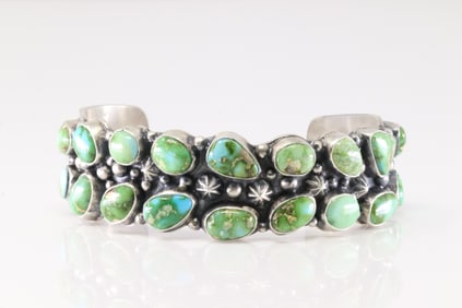 Native America Navajo Sterling Silver Sonora Gold Turquoise Bracelet Cuff By Bob Becenti.