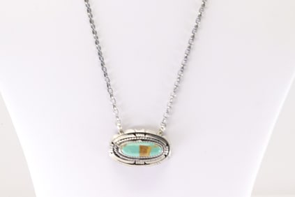 Native America Navajo Sterling Silver Kingman Turquoise Necklace By William Begay.