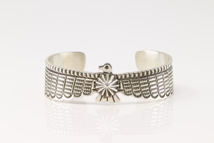 Native America Navajo Sterling Silver Thunderbird Bracelet Cuff By Darrell Cadman.