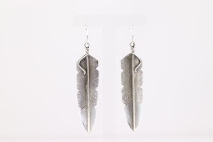 Native America Navajo Sterling Silver Solid Feather Dangling Earring's By C.C.
