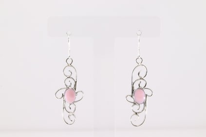 Native America Navajo Sterling Silver Pink Conch Shell Dangling Earring's By Sheena Jack.