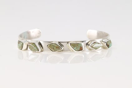 Native America Zuni Sterling Silver Turquoise Bracelet Cuff By Jude Candelaria.