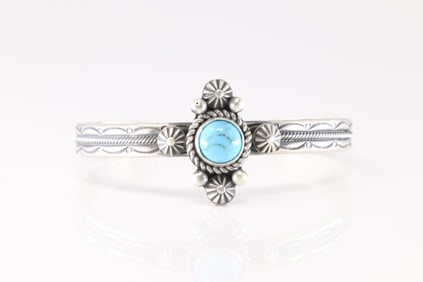 Native America Navajo Sterling Silver Kingman Turquoise Bracelet Cuff By Mike Calladitto.