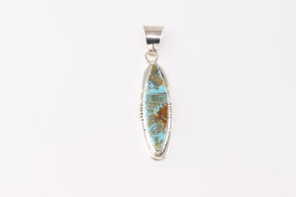 Native America Navajo Sterling Silver Turquoise Inlay Pendant By Brandon Etcitty.