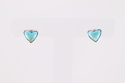 Native America Navajo Sterling Silver Kingman Turquoise Post Earring's By Larson Chee.