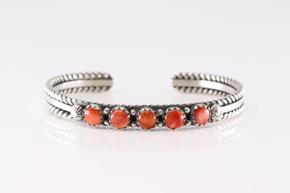 Native America Navajo Sterling Silver Spiny Oyster Bracelet Cuff By R.King.