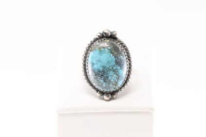 Native America Navajo Sterling Silver Turquoise Ring By C.