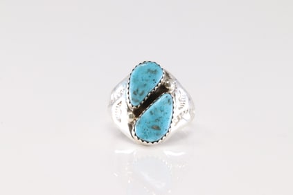 Native America Navajo Sterling Silver Turquoise Ring By M.L.