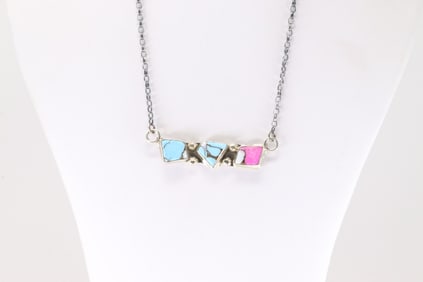 Native America Zuni Sterling Silver Cotton Candy Necklace By Jude Candelaria.