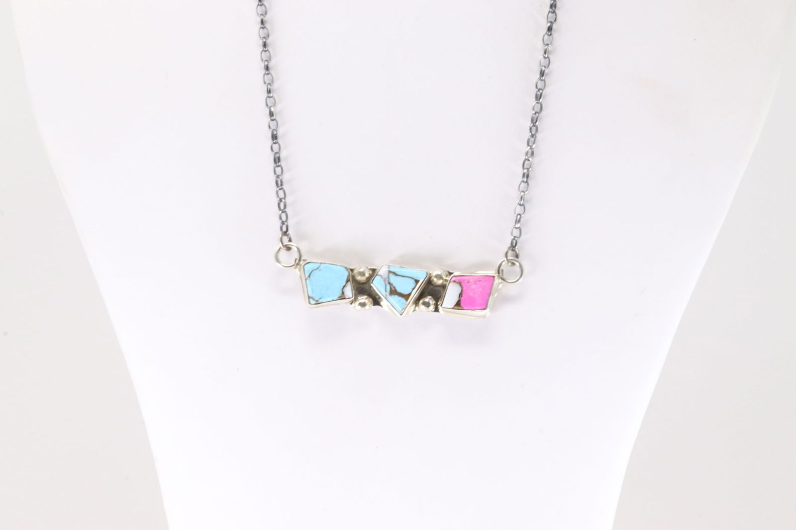 Native America Zuni Sterling Silver Cotton Candy Necklace By Jude Candelaria.: This is a Native America Zuni Sterling Silver Cotton Candy Necklace By Jude Candelaria. Necklace length: 16.00"