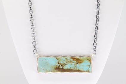 Native America Navajo Sterling Silver Number 8 Turquoise Necklace By Brandon Etcitty.