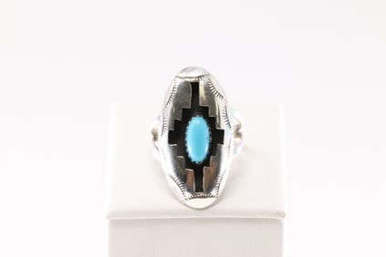 Native America Navajo Sterling Silver Turquoise Ring By Felix Perry.