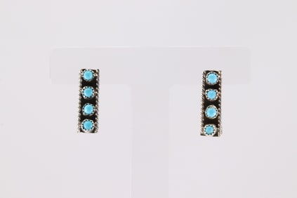 Native America Navajo Sterling Silver Turquoise Post Earring's By Janice Spencer.
