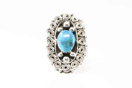 Native America Navajo Sterling Silver Turquoise Ring By Leroy Silversmith.