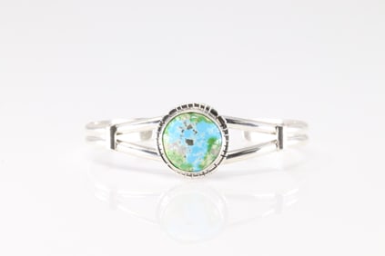 Native America Navajo Sterling Silver Sonora Gold Turquoise Bracelet Cuff By S.E.