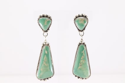 Native America Navajo Sterling Silver Kingman Turquoise Post / Dangling Earring's By Augustine