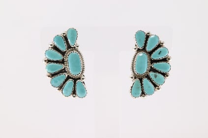 Native America Navajo Sterling Silver Kingman Turquoise Post Earring's By Alicia Wilson.