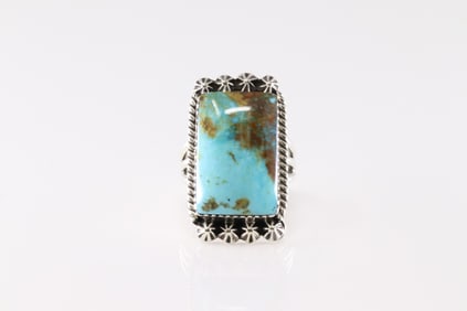 Native America Navajo Sterling Silver Turquoise Ring By Charlene Yazzie.