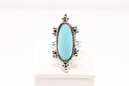 Native America Navajo Sterling Silver Turquoise Ring By Arlene Lewis.