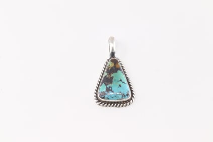 Native America Navajo Sterling Silver Number 8 Turquoise Pendant By Johnny Dixon.
