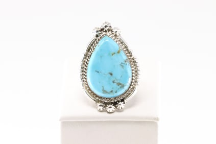 Native America Navajo Sterling Silver Turquoise Ring By Andrew Vandever.