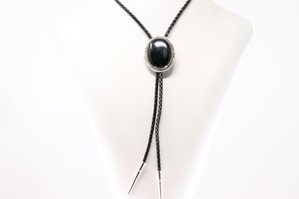 Native America Navajo Sterling Silver Black Onyx Bolo Necklace By Begaye.