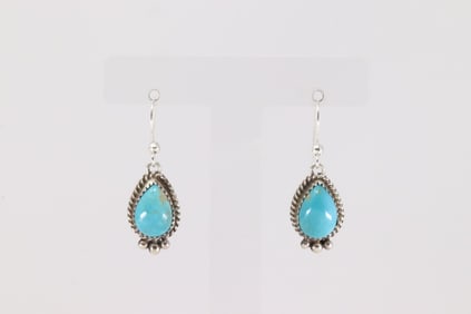 Native American Navajo Sterling Silver Kingman Turquoise Dangling Earring's By Trish Largo.