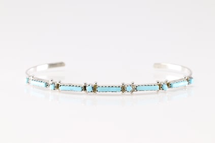 Native America Zuni Sterling Silver Turquoise Bracelet Cuff By W.