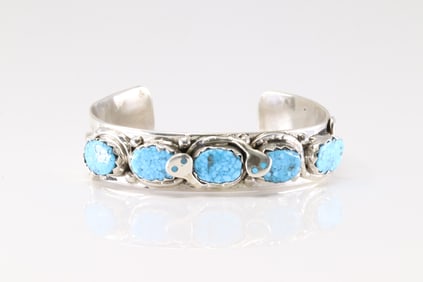 Native American Zuni Sterling Silver Turquoise Bracelet Cuff By Effie C.