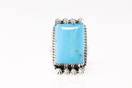 Native American Navajo Sterling Silver Turquoise Ring By Charlene Yazzie.