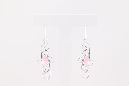 Native America Navajo Sterling Silver Pink Conch Shell Dangling Earring's By Sheena Jack.