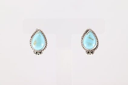 Native America Navajo Sterling Silver Kingman Turquoise Post Earring's By Tricia Leekity.