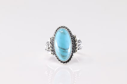 Native America Navajo Sterling Silver Turquoise Ring By Samuel Yellowhair.