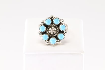 Native America Navajo Sterling Silver Turquoise Ring By F.D.