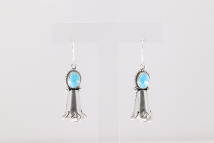 Native America Navajo Sterling Silver Turquoise Blossom Dangling By Sharon McCarthy.
