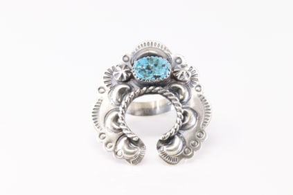 Native America Navajo Sterling Silver Turquoise Naja Ring By T.Yazzie.