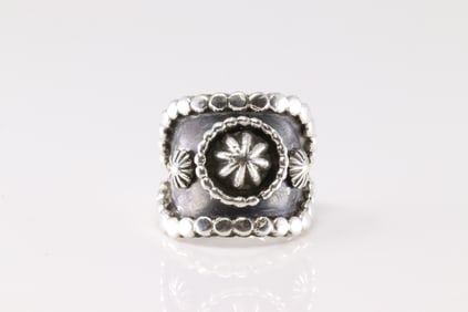 Native American Navajo Sterling Silver Stamped Ring By Andrew Vandever.