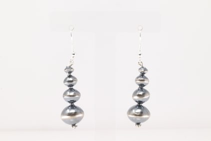 Native America Navajo Sterling Silver Pearl Beaded Dangling Earring's By Treva Jim.