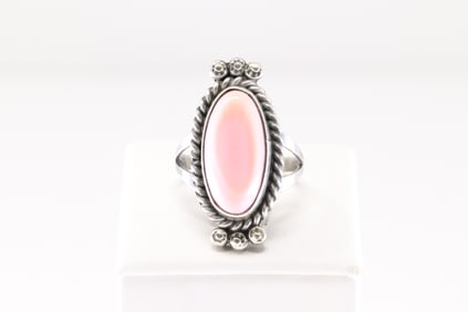 Native America Navajo Sterling Silver Pink Conch Shell Ring By F.