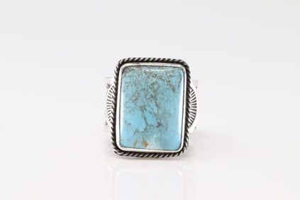 Native American Navajo Sterling Silver Kingman Turquoise Ring By Sunshine Reeves.