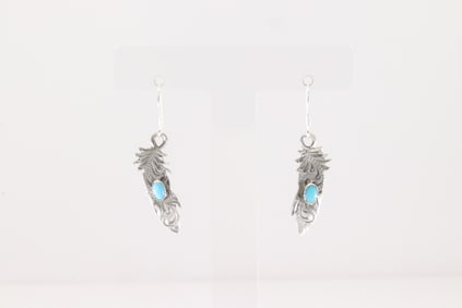 Native America Navajo Sterling Silver Turquoise Dangling Earring's By Sonyei Coho.