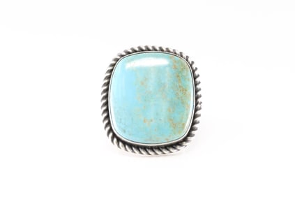 Native America Navajo Sterling Silver Kingman Turquoise Ring By Donovan Skeets.