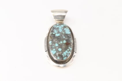 Native America Navajo Sterling Silver Turquoise Pendant By Alfred Martinez.