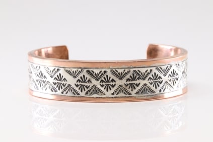 Native America Navajo Sterling Silver Copper Bracelet Cuff By W.S.