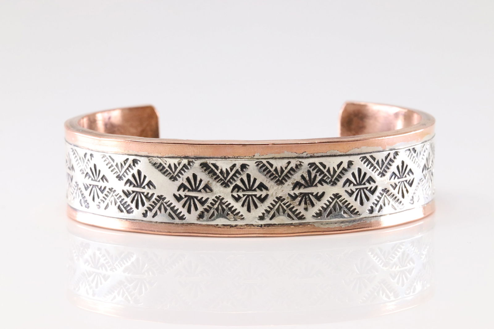Native America Navajo Sterling Silver Copper Bracelet Cuff By W.S.: This is a Native America Navajo Sterling Silver Copper Bracelet Cuff By W.S.