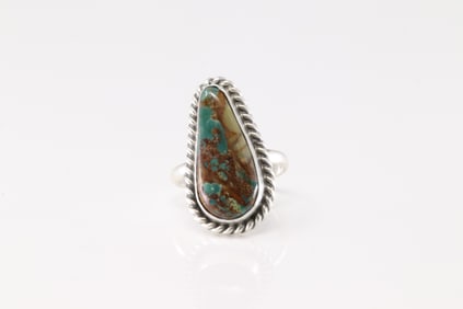 Native America Navajo Sterling Silver Kingman Turquoise Ring By Dixon.