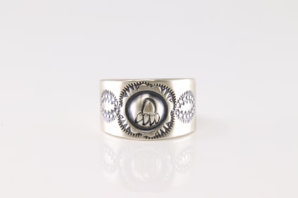 Native America Navajo Sterling Silver Solid Stamped Ring By M.C.
