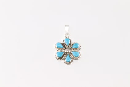 Native America Zuni Sterling Silver Turquoise Pendant By Gina Docedo.